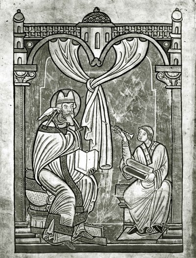 O Êxtase de São Gregório (c.540-604) vislumbrado pelo diácono Pedro através de uma cortina perfurada por seu estilete de Flemish School