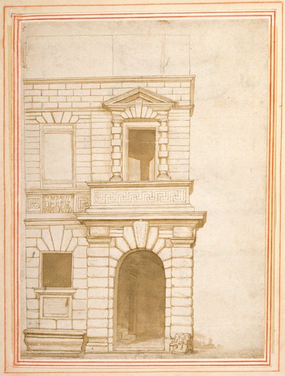 A fachada da casa de Giulio Romano em Roma (caneta e tinta sobre papel) de Flemish School