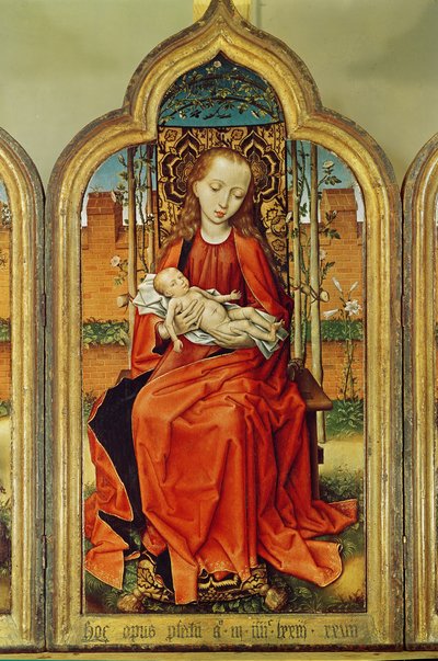 Tríptico de Jean de Witte, painel central: Virgin and Child, 1473 (óleo sobre painel de carvalho) de Flemish School