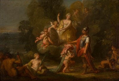 Vênus dando armas a Enéias, c.1400-1699 (óleo, tela e painel) de Flemish School