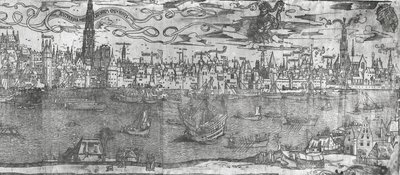 Vista, de, porto antuérpia, detalhe, de, a, direita, seção, 1515-50 de Flemish School