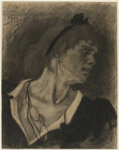 Busto de uma mulher com um lorgette em um cordão ao redor do pescoço de Félicien Rops