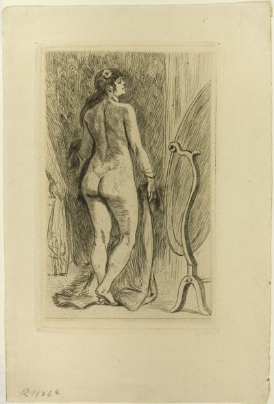 Mulher em pé com uma pele de Félicien Rops