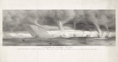 Waterhozen op zee bij Sicilië, 1827
Fenómeno das manchas de água, observado no Mar Siciliano, em vista de Stromboli, em 27 de Junho de 1827 (título sobre o objecto) de Félix Achille Beaupoil Saint Aulaire