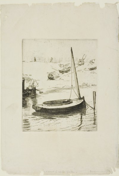 O barco com vela arriada de Félix Henri Bracquemond