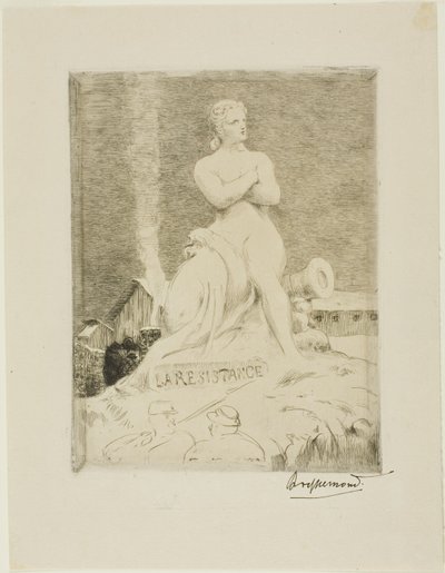 A estátua da Resistência por Falguière, placa quatro de O Cerco de Paris, 1870 de Félix Henri Bracquemond
