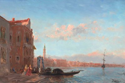 Figuras saindo de um palácio, Canal della Grazia de Félix Ziem