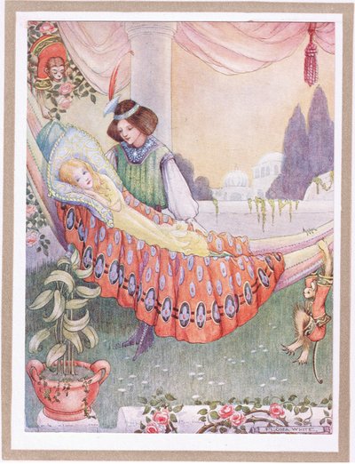 A princesa pôs as donzelas em redes (litografia a cores) de Flora White