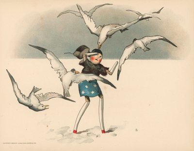 Ilustração para as aventuras polares de Golliwoggs de Florence K. Upton