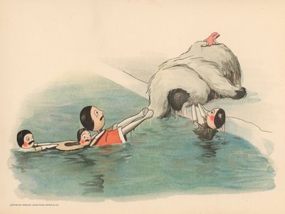Ilustração para as aventuras polares de Golliwoggs de Florence K. Upton