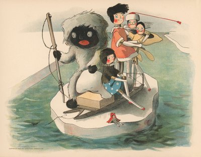 Ilustração para as aventuras polares de Golliwoggs de Florence K. Upton
