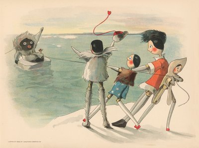 Ilustração para as aventuras polares de Golliwoggs de Florence K. Upton