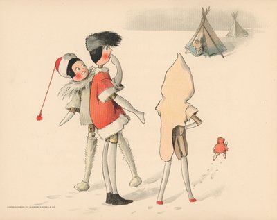 Ilustração para as aventuras polares de Golliwoggs de Florence K. Upton