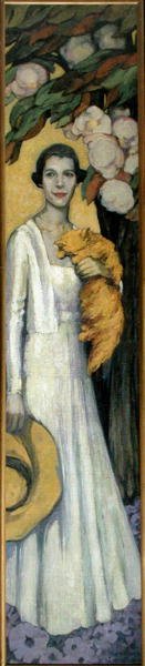 Retrato de Emily MacFadden com o seu gato (óleo sobre tela) de Florence Lundborg