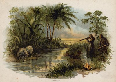 Cena de The Swiss Family Robinson: hunting the lion (chromolitho) de Florence Maplestone