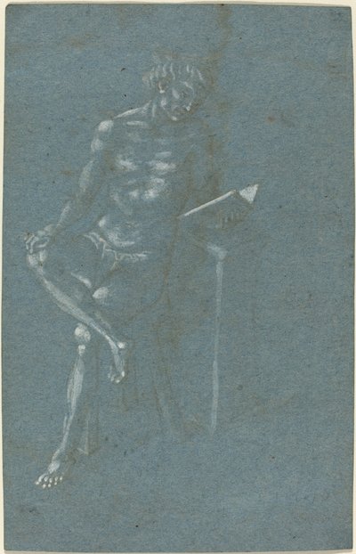 Um jovem sentado em um banquinho lendo um livro (reto); A Queda do Homem (um fragmento da parte inferior) (verso) de Florentine 15th Century