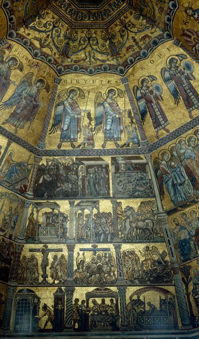 Mosaico no teto abobadado de St Johns Baptistry, Florença (mosaico) de Florentine School