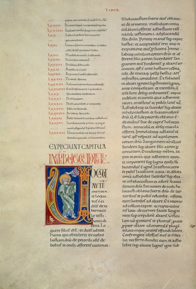 Página da Bíblia de Corbolino com a inicial representando Deus falando a Moisés (Cód. Conventi Soppressi 630, c. 52v), manuscrito de Florentine School