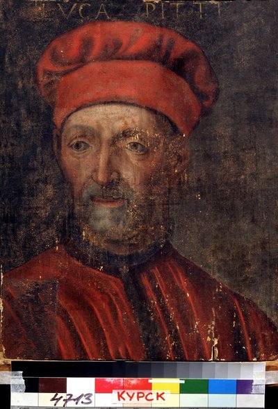 ""Retrato do rico banqueiro florentino Luca Pitti (1394-1472)"" Ele deu seu nome ao palácio Pitti) Pintura da escola florentina do início do século XVI Galeria de Arte Regional Deineka, Kursk Rússia de Florentine School
