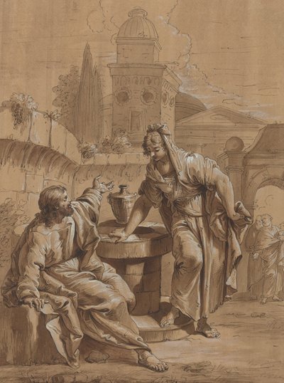 Cristo e a Mulher de Samaria de Follower of Francesco Fontebasso