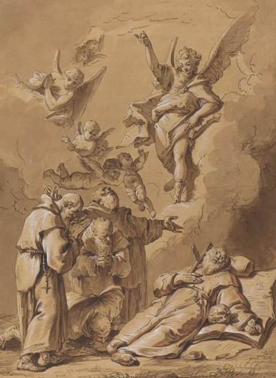 Morte de um Santo Frade de Follower of Francesco Fontebasso