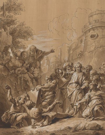 A Ressurreição de Lázaro de Follower of Francesco Fontebasso