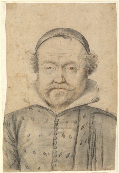 Retrato de um homem barbudo em um gibão e boné de caveira de Follower of Lagneau