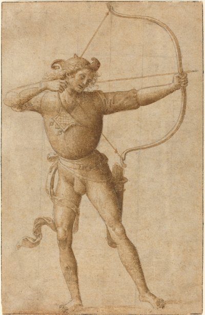 Arqueiro desenhando um arco de Follower of Pietro Perugino