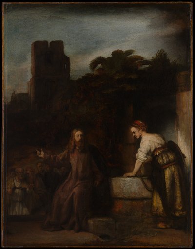 Cristo com a mulher samaritana de Follower of Rembrandt