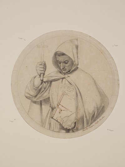 Wycliffe lendo sua tradução da Bíblia - Estudo de monge representando a fé católica de Ford Madox Brown