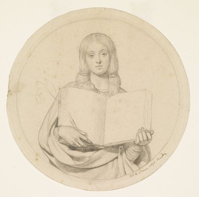 Wycliffe lendo sua tradução da Bíblia - Estudo de uma jovem representante da fé protestante de Ford Madox Brown