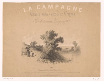 Impressão do título para: Estudos de cenas rurais com dois tipos de giz
Estudos de cenas rurais com dois tipos de giz (título da série)
La Campagne. Etudes variées aux deux Crayons par les premiers Paysagistes (título da série sobre o objecto) de Fortuné Ferogio
