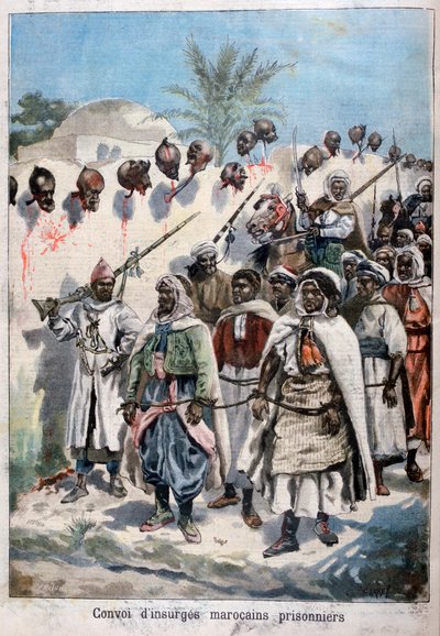 Coluna de marroquinos insurgentes presos em Tadla pelo exército do sultão Abdul-Hafizs, 1897. de Fortuné Méaulle