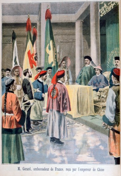 Embaixador francês Gérard perante o Imperador de Guangxu na China, 1895 de Fortuné Méaulle