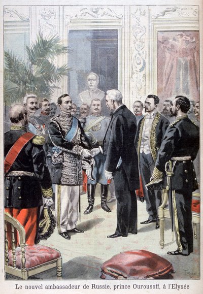 Príncipe Ourousoff, embaixador da Rússia, encontrando Félix Faure, 1898 de Fortuné Méaulle