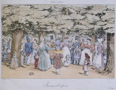 Crianças e babás no parque, da série Tableau de Paris, gravada por C. Motte, 1827 de Fortune Delarue