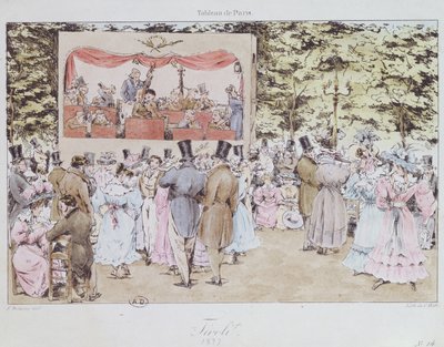 Entretenimento musical no New Tivoli Gardens, Paris, gravado por C. Motte, 1827 de Fortune Delarue