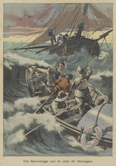 Um resgate de bote salva-vidas ao largo da costa da Bretanha de Fortune Louis Meaulle