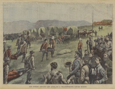 Boers ajudando os britânicos a mover seus mortos do campo de batalha de Fortune Louis Meaulle