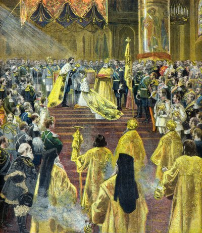 Cerimónia de coroação do Czar Nicolau 2 em maio de 1896 (Gravura) de Fortune Louis Meaulle