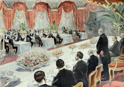 Jantar oferecido a Félix Faure por representantes do comércio e da indústria em 1897 (Gravura) de Fortune Louis Meaulle