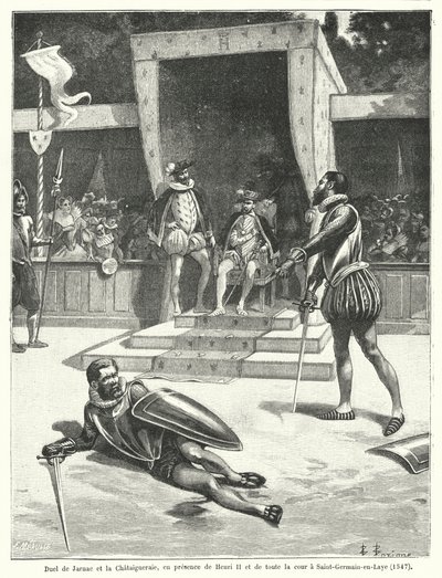 Duelo entre Guy Cabot de Jarnac e François de Vivonne, Seigneur de la Chataigneraie em frente ao Rei Henrique II de França e toda a sua corte em St Germain-en-Laye de Fortune Louis Meaulle