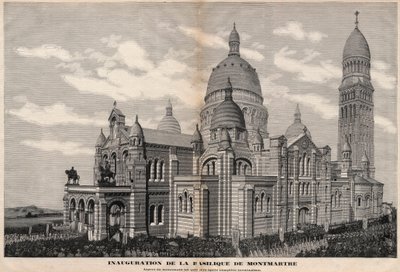 Inauguração da Basílica do Sacre-Coeur em Montmartre em 1891 (aspecto do monumento como será após a sua completa conclusão) - Gravura de Meaulle em 1891 de Fortune Louis Meaulle