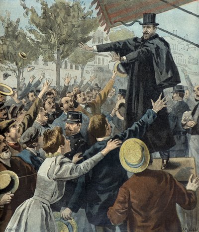 Paul deroulede numa manifestação em Paris em 1898 (Gravura) de Fortune Louis Meaulle