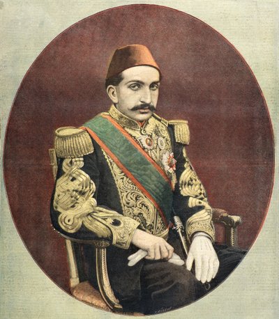 Retrato de Abdul - Hamid Khan, Sultão do Império Otomano 1897 (Gravura) de Fortune Louis Meaulle