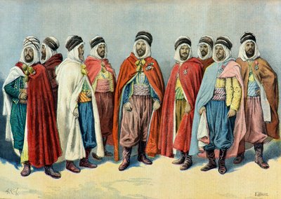 Retrato de chefes árabes e tunisinos em 1896 (gravura) de Fortune Louis Meaulle