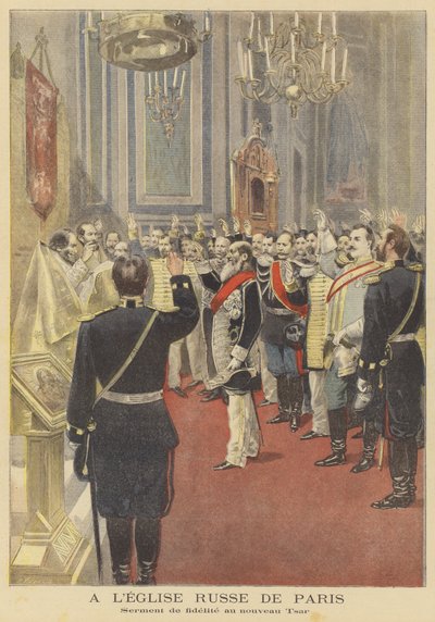 Jurando o juramento de lealdade ao novo czar na Igreja Russa em Paris de Fortune Louis Meaulle