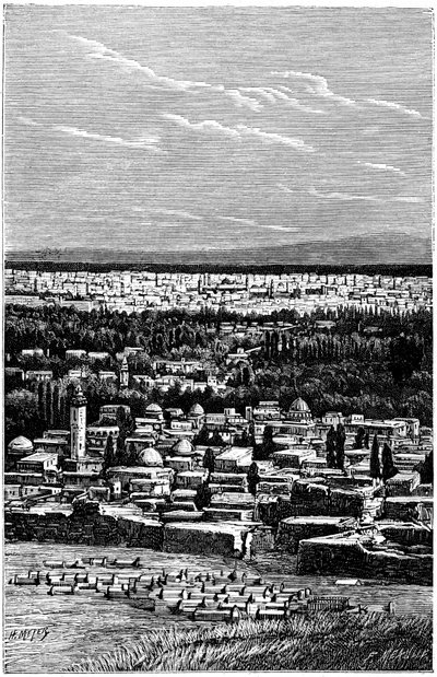 Síria: Damasco por volta de 1900 - cemitério muçulmano - gravura de Meyer e Meaulle do livro "A l
