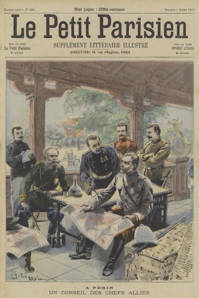 The Boxer Rebellion: uma reunião de comandantes aliados em Pequim de Fortune Louis Meaulle
