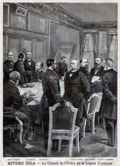 O conselho da Ordem Nacional da Legião de Honra durante o caso Dreyfus, em Engraving de F. Meaulle depois de Garrey. "Le Petit Journal", 24 de Abril. de Fortune Louis Meaulle